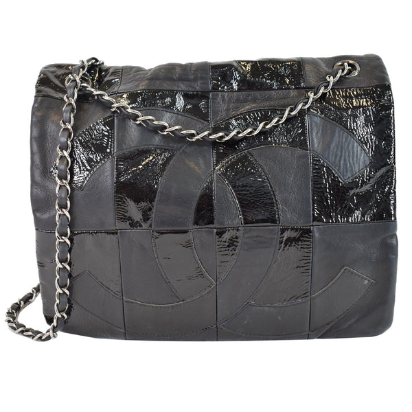 CHANEL Brooklyn Patchwork Flap Patent Leather Shoulder Bag Black
