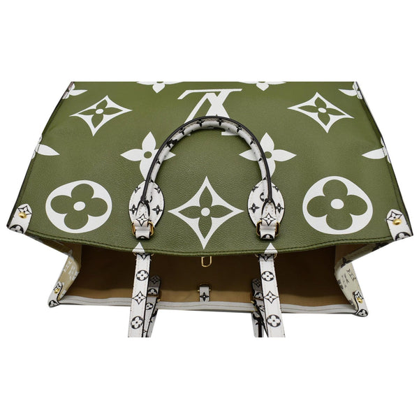 LOUIS VUITTON Onthego GM Giant Monogram Canvas Tote Shoulder Bag Khaki Green