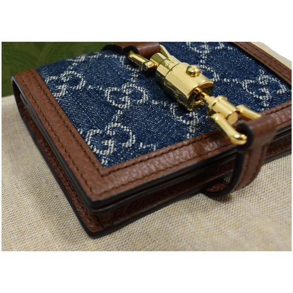 GUCCI Jackie 1961 GG Jacquard Denim Card Case Wallet Dark Blue