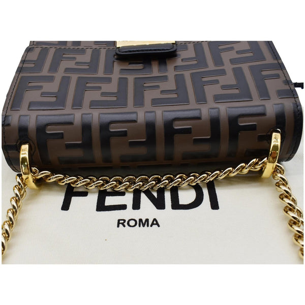 FENDI Kan U Small Embossed Leather Crossbody Bag Brown