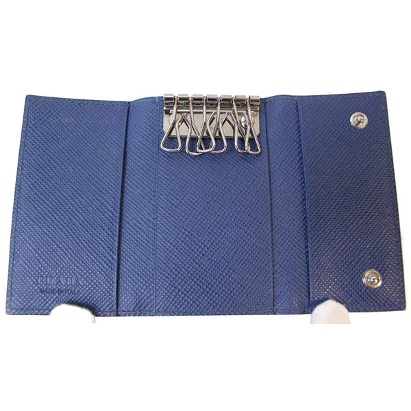 PRADA 6 Key Holder Leather Wallet Blue