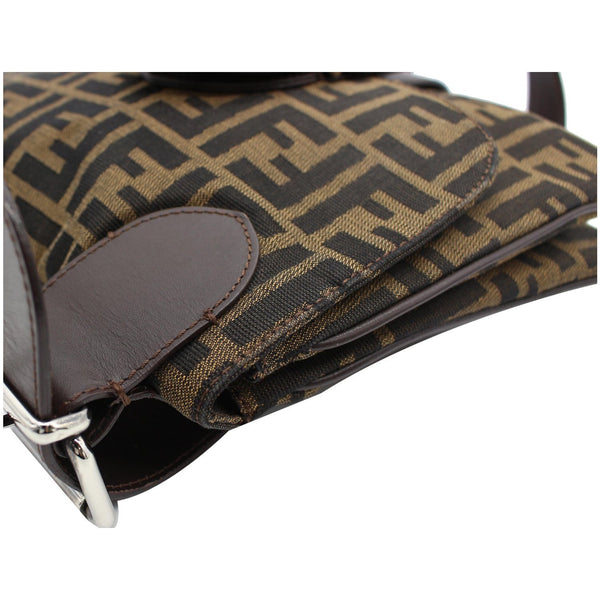 FENDI Zucca Canvas Buckle Shoulder Bag Tobacco Brown