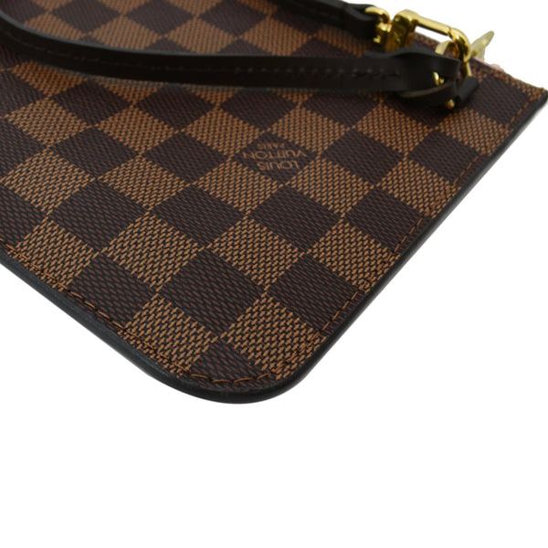 LOUIS VUITTON Pochette Wristlet Pouch Damier Ebene Neverfull MM Rose Ballerine