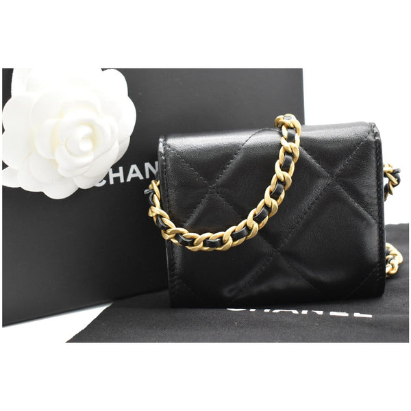CHANEL 19 Flap Coin Purse Quilted Goatskin Chain Crossbody Bag Black