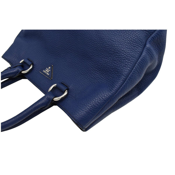 PRADA Vitello Daino Pebbled Leather Tote Bag Blue