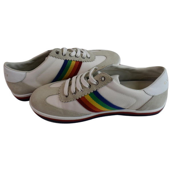 GUCCI Suede Stripe Rainbow G74 Leather Sneakers White 552969 US 5