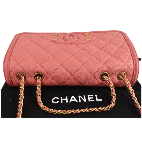CHANEL CC Filigree Medium Quilted Caviar Leather Shoulder Bag Salmon
