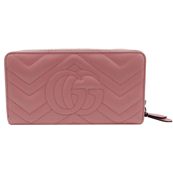 GUCCI Marmont GG Matelasse Leather Zip Around Wallet Pink