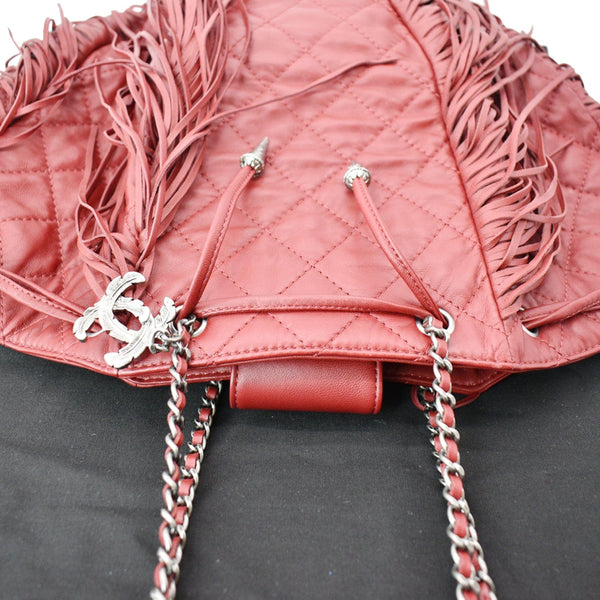 CHANEL Paris Dallas Drawstring Fringe Shoulder Bag Red
