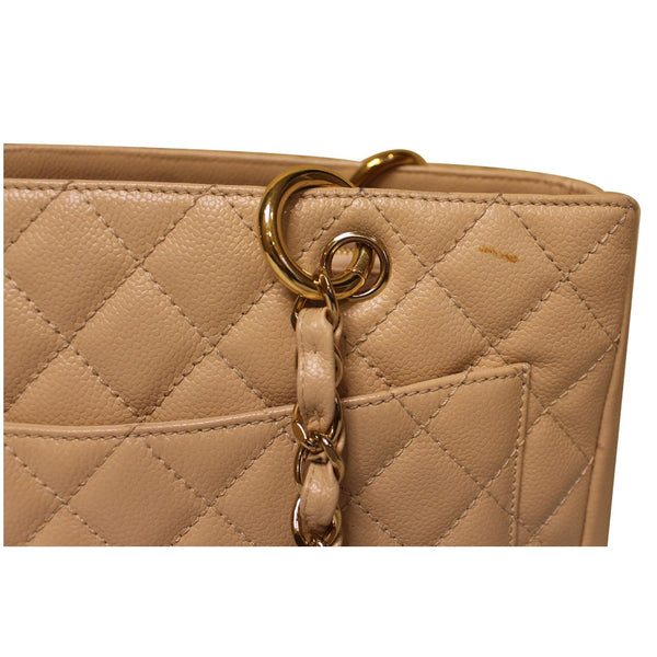 CHANEL Grand Shopping Caviar Leather Tote Shoulder Bag Beige
