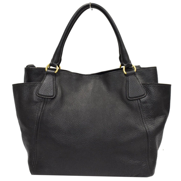 PRADA Vitello Daino Side-Pocket Leather Tote Shoulder Bag Black