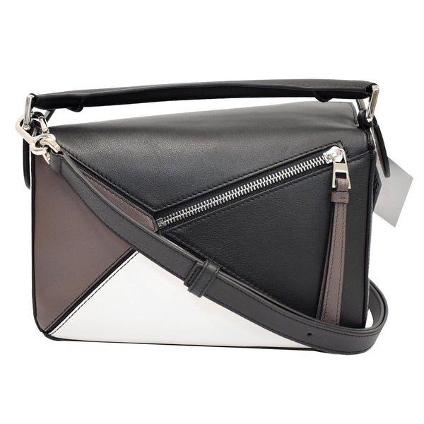 LOEWE Small Puzzle Classic Calfskin Shoulder Bag Black/Taupe