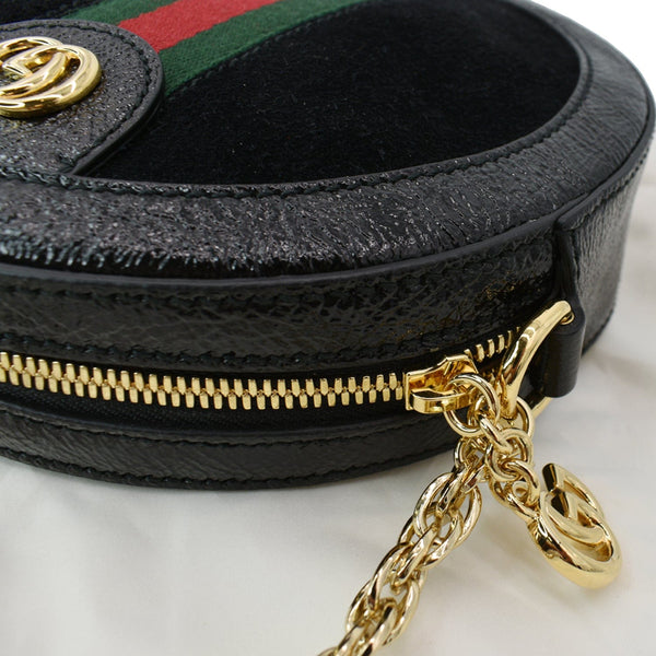 GUCCI Ophidia Mini GG Round Web Leather Crossbody Bag Black 550618