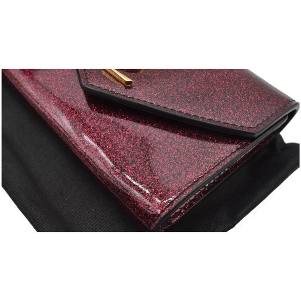 YVES SAINT LAURENT Envelope Glitter Patent Leather Wallet Red