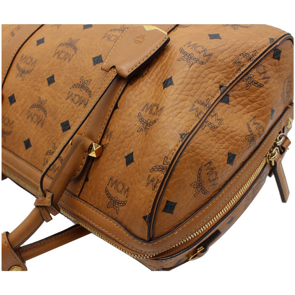 MCM Visetos Signature Leather Boston Bag Cognac