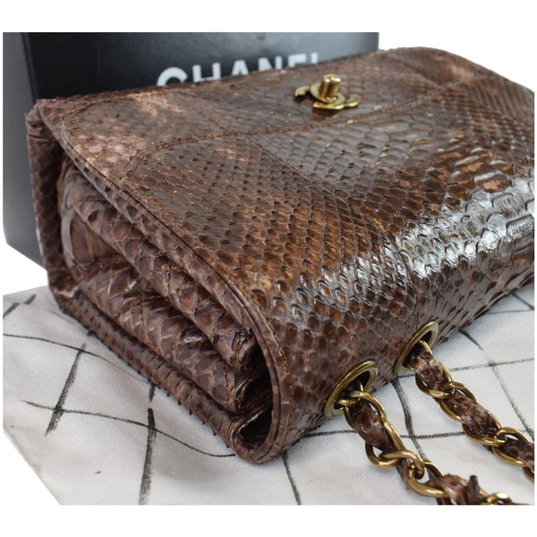 CHANEL Timeless Classic Flap Python Shoulder Bag Brown