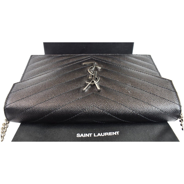 YVES SAINT LAURENT Envelope Monogram Leather Crossbody Chain Wallet Black