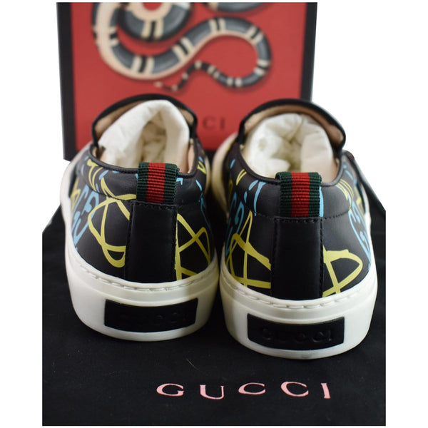 GUCCI Ghost Print Smooth Leather Slip-On Sneakers Black Size 9 - Last Call
