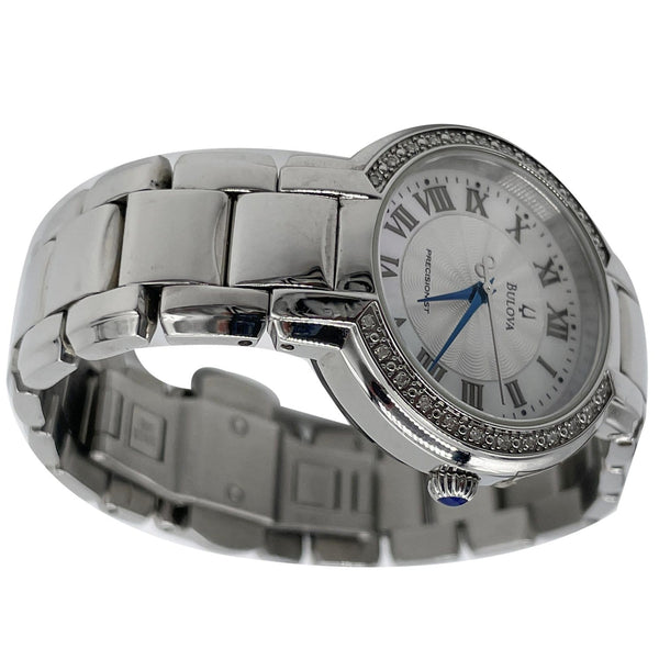 BULOVA Fairlawn Precisionist Quartz SS Diamond Bezel Watch Mop Dial 30MM