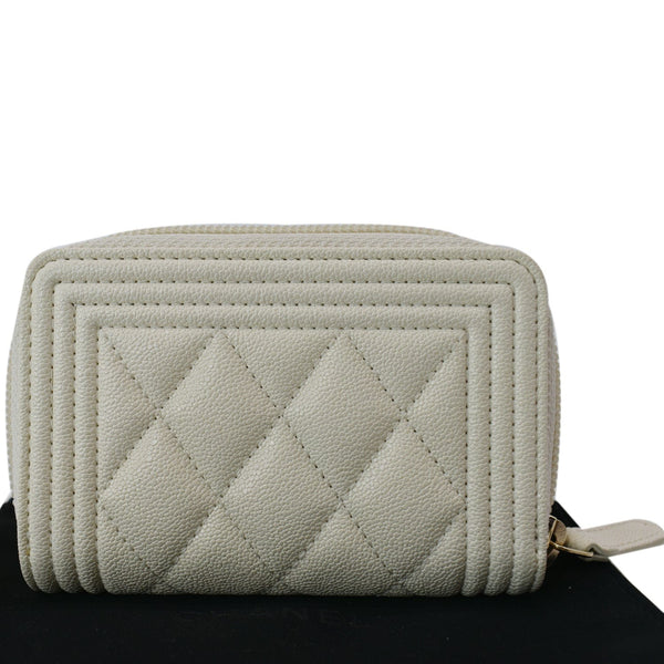 CHANEL Caviar Quilted Small Boy Zip Around Wallet White