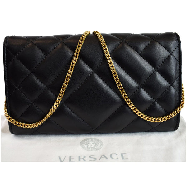VERSACE Icon Quilted Leather Wallet on a Chain Crossbody Bag Black