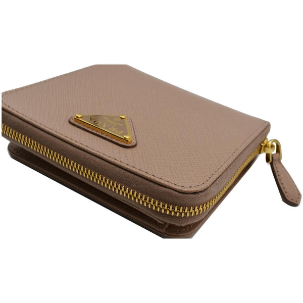PRADA Small Saffiano Leather Zip Around Wallet Cameo Beige