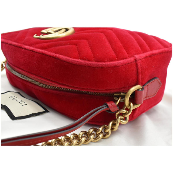 GUCCI GG Marmont Small Velvet Matelasse Crossbody Bag Red 447632