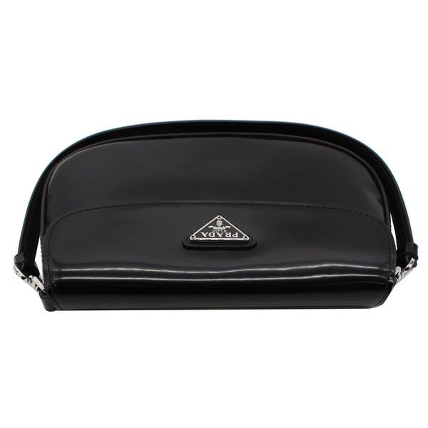 PRADA Cleo Brushed Leather Shoulder Bag Black