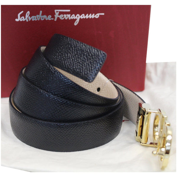 SALVATORE FERRAGAMO Gancini Buckle Reversible Belt Black Size 39