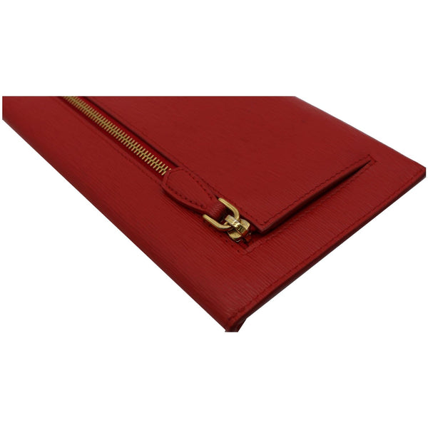 PRADA Envelope Leather Clutch Wallet Red