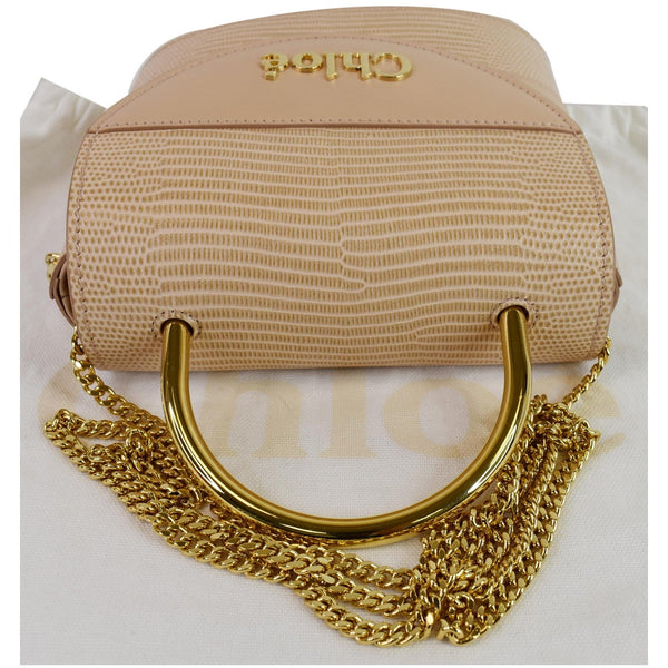 CHLOE Aby Lock Small Embossed/Calfskin Leather Chain Shoulder Bag Beige