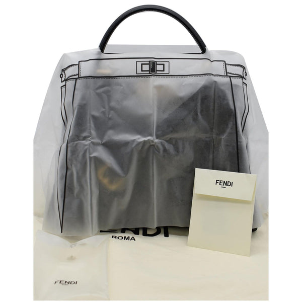 FENDI Peekaboo Medium Whipstitch Leather Satchel Shoulder Bag Black