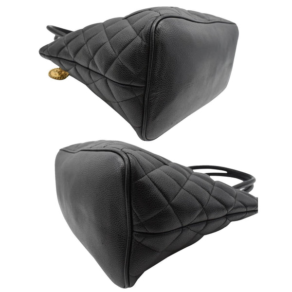 CHANEL Medallion Quilted Caviar Leather Tote Bag Black