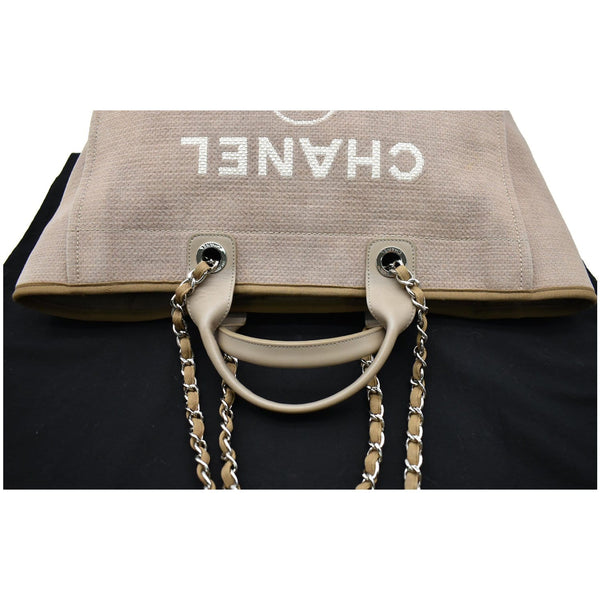 CHANEL Deauville Large Canvas Tote Bag Beige