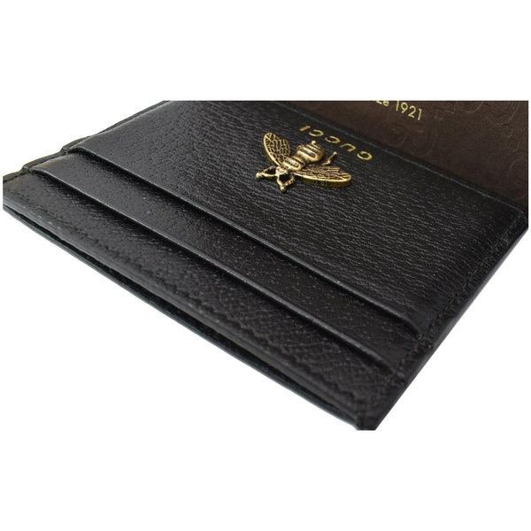 GUCCI Animalier Bee Leather Card Case Black 523685