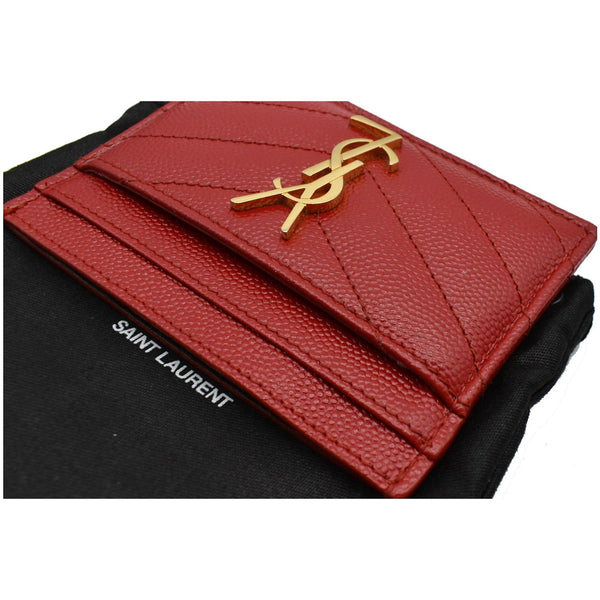 YVES SAINT LAURENT Monogram Grain Embossed Leather Card Case Red