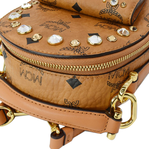 MCM Crystal Visetos Mini Nappa Leather Backpack Bag Cognac - Hot Deals