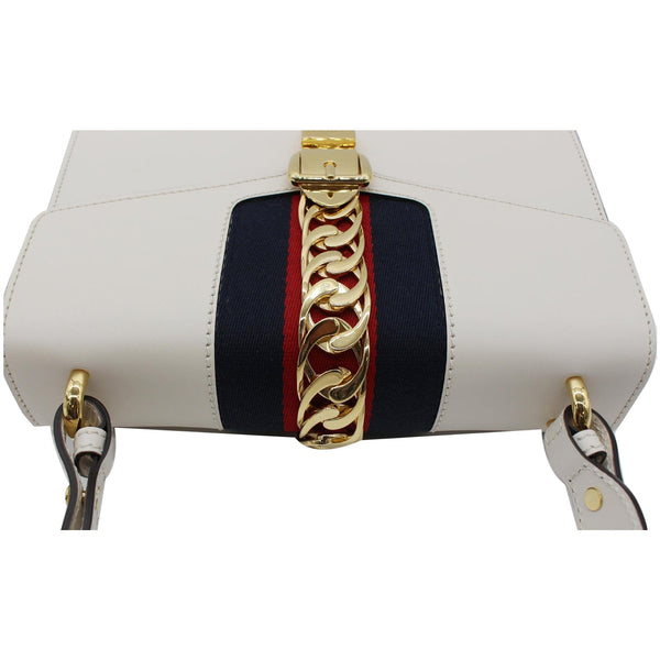 GUCCI Sylvie Small Calfskin Top Handle Bag White 421828