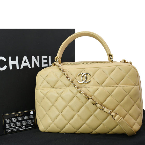 CHANEL Trendy CC Bowling Quilted Leather Shoulder Bag Beige