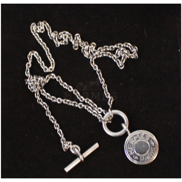 HERMES Sterling Silver Mini Clou de Selle Charm Pendant Necklace