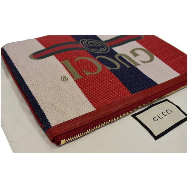 GUCCI Linea Merida Web Stripe Canvas Zip Pouch Multicolor 524788