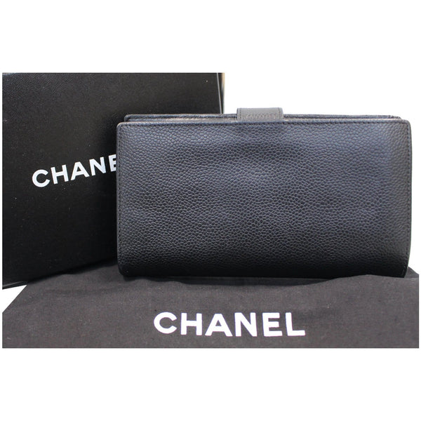 CHANEL Long Bi-Fold Caviar Leather Wallet Black