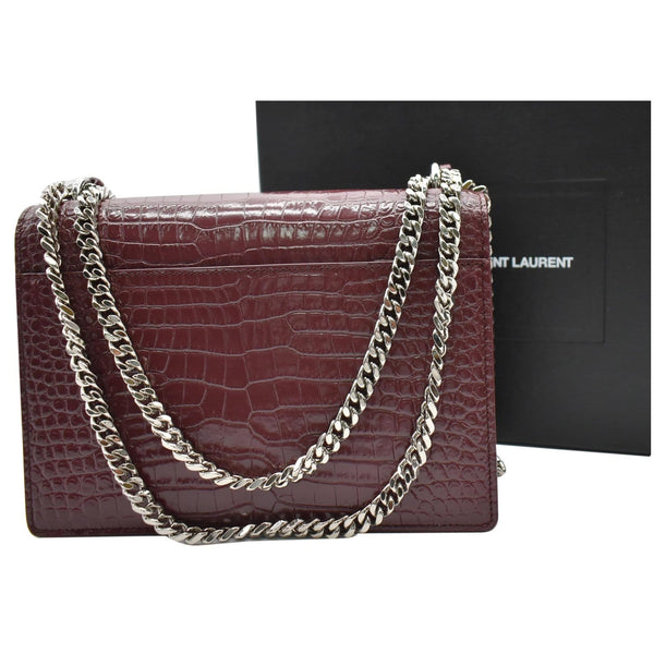 YVES SAINT LAURENT Sunset Medium Crocodile Leather Crossbody Bag Rouge Legion