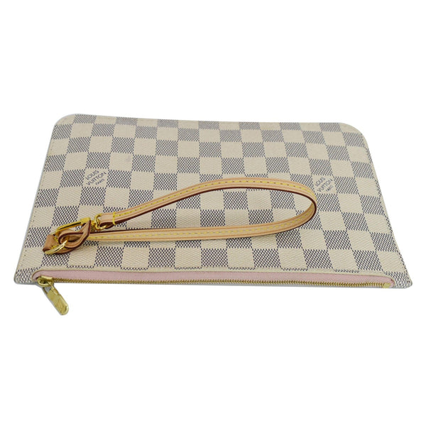 LOUIS VUITTON Neverfull MM Damier Azur Pochette Wristlet Pouch Rose Ballerine