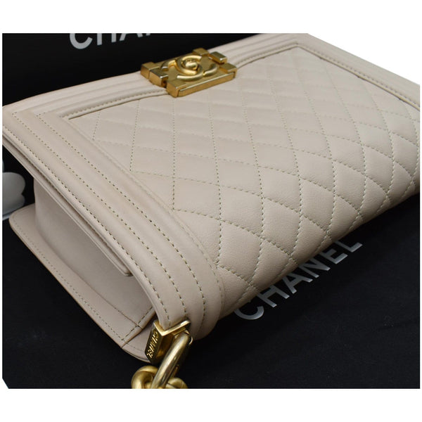 CHANEL Medium Boy Flap Calfskin Leather Shoulder Bag Light Cream