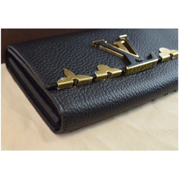 LOUIS VUITTON Capucines Crown Flowers Taurillon Wallet Black