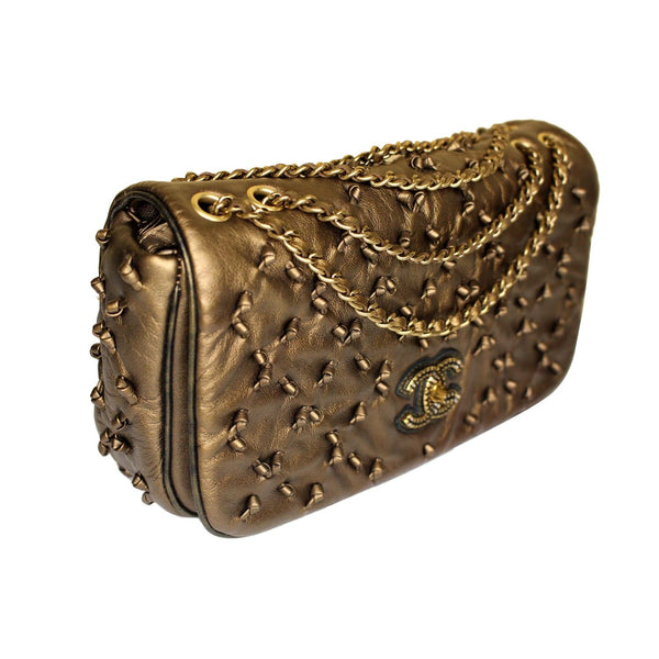 CHANEL Classic Flap Chic Knot Lambskin Leather Shoulder Bag Bronze