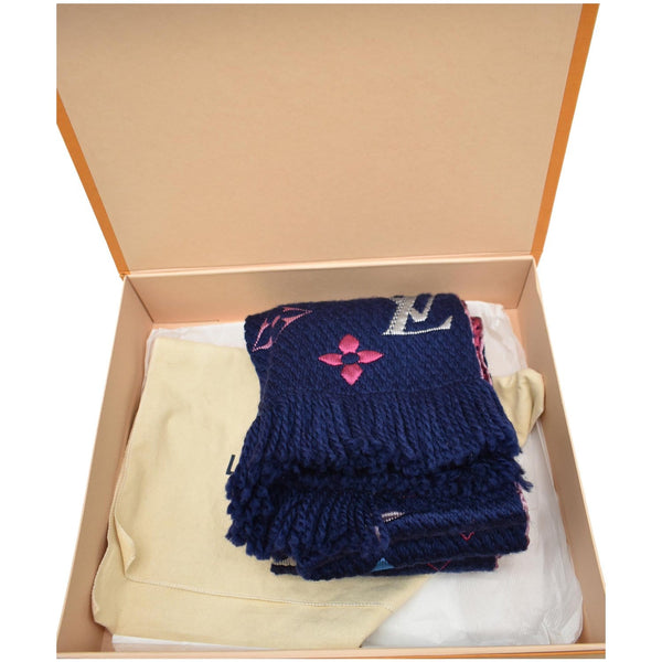LOUIS VUITTON Logomania Rainbow Wool Silk Scarf Navy
