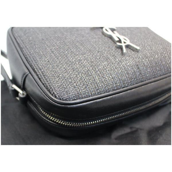 YVES SAINT LAURENT Lou Camera Raffia Canvas Crossbody Bag Black