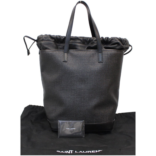 YVES SAINT LAURENT Teddy Canvas/Leather Drawstring Shopping Tote Black - Last Call